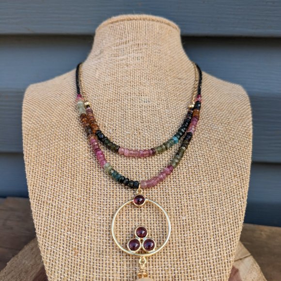 Tourmaline Garnet Gold Filled Vermeil Two strand Necklace FREE SHIPPING - Picture 8 of 8